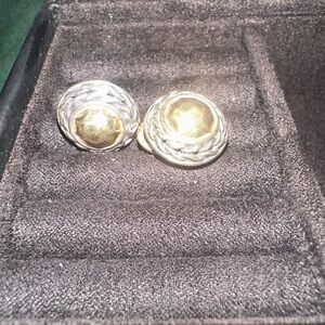 John Hardy Braided Stud Earrings 925 Sterling Silver 22K Gold Center